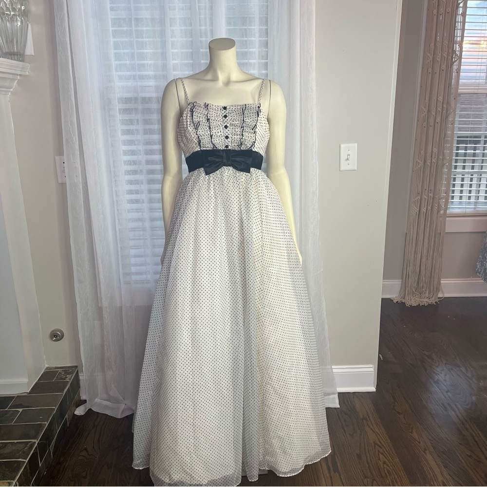 Mike Benet Vintage Elegant White and Black Polka Dot Gown